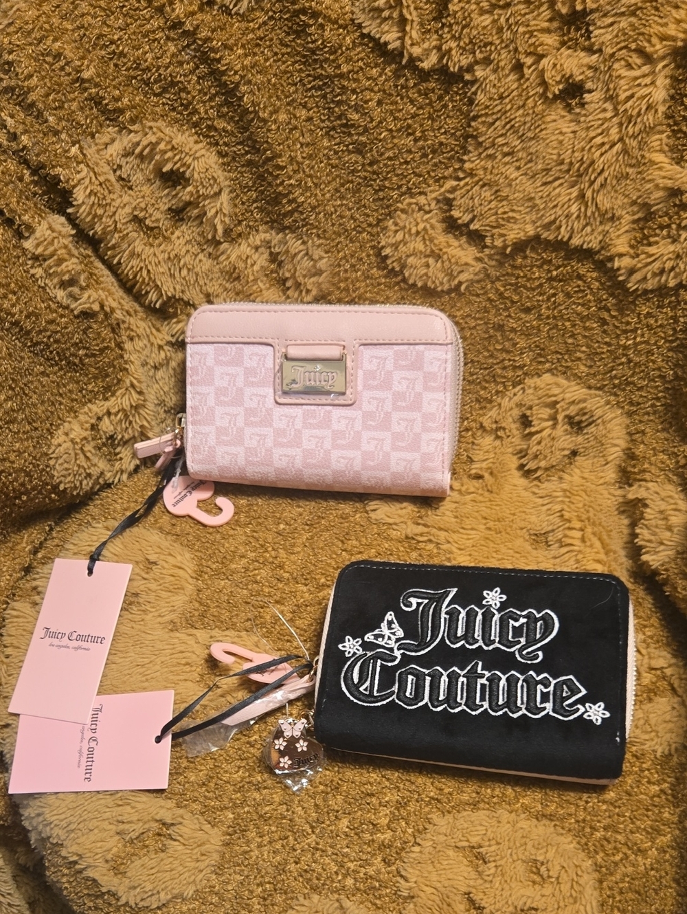 Juicy Couture Pink Monogram Zip Wallet with Black Logo Pouch